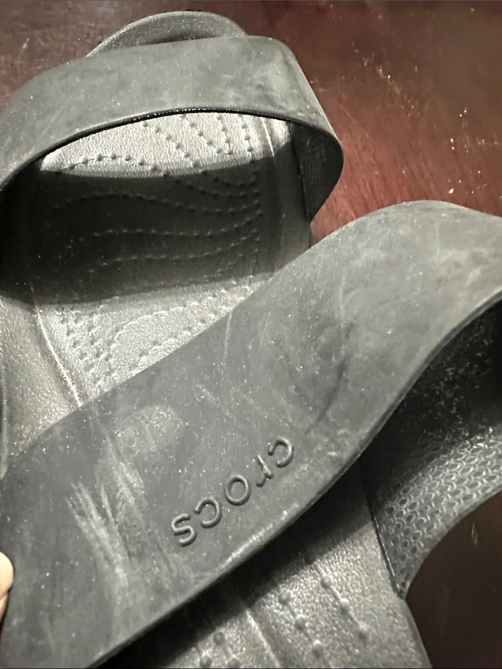 CROCS Women’s Charcoal Double-Strap Wedge Slides